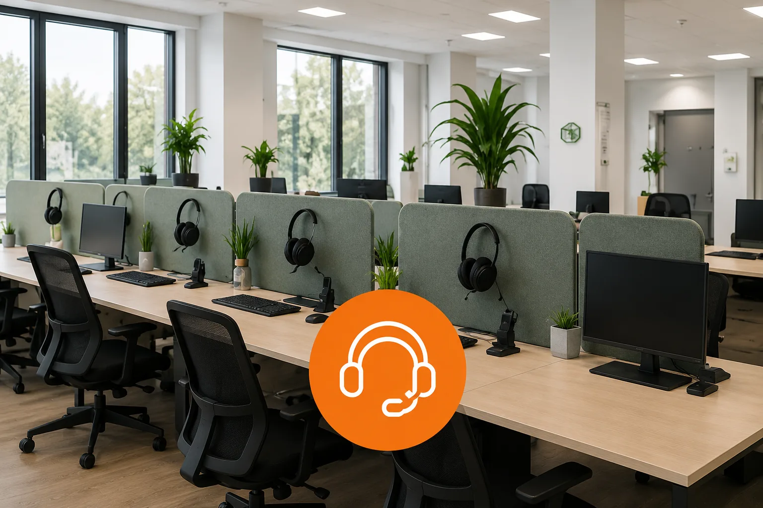 Akustisch getrennte Arbeitsplätze im Callcenter
