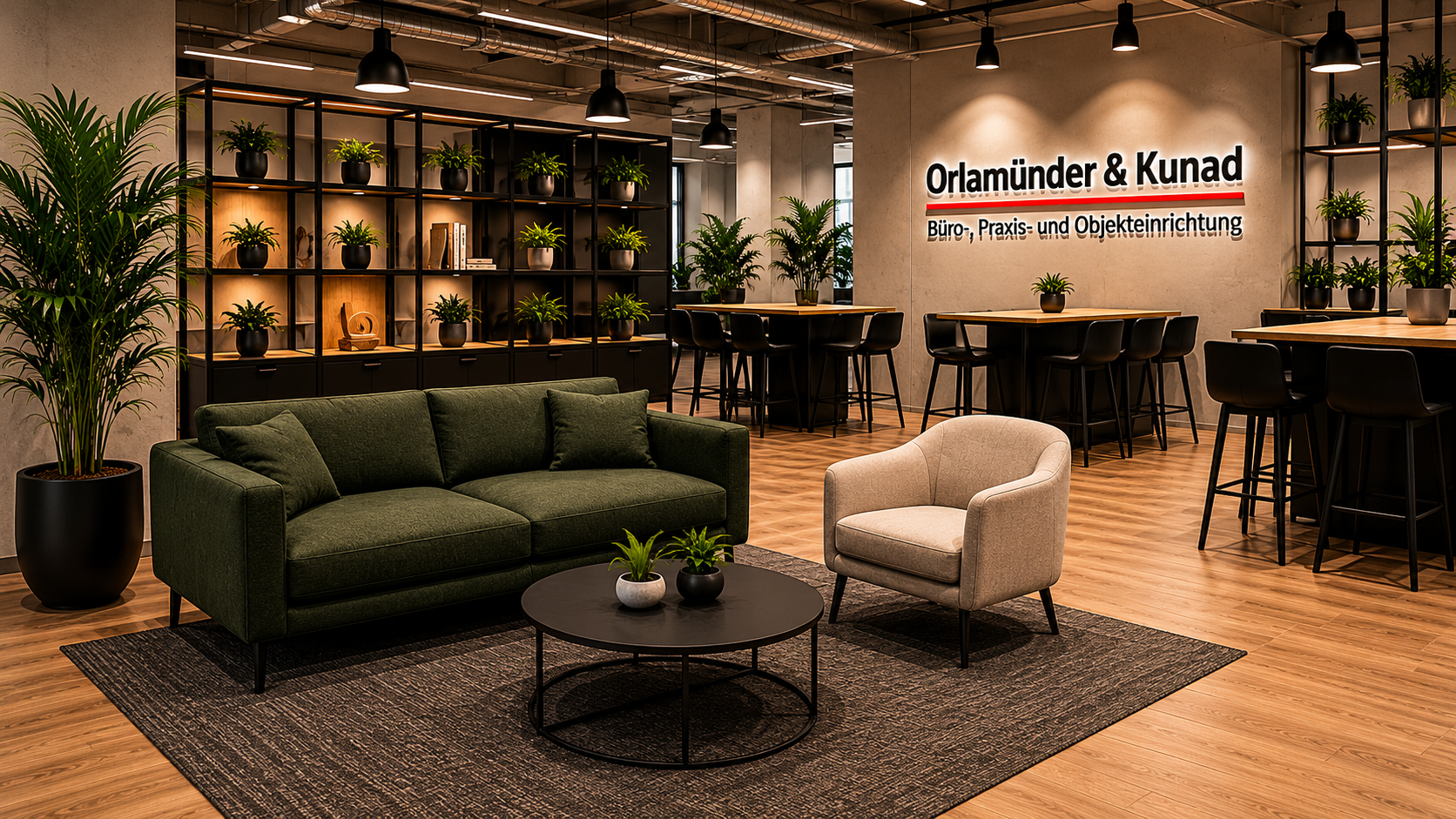 Moderne Industrie Lounge mit Akustikelementen